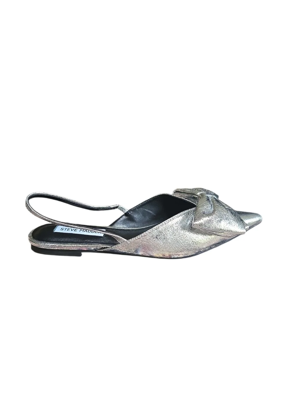 Steve Madden Metallic Silver Pointed Slingback Flats with Bow Sz 7